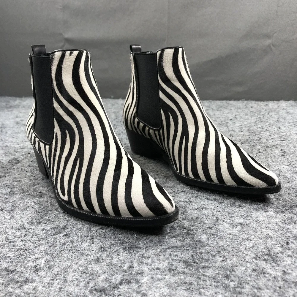 Kennel & Schmenger Boots Womens 7.5 Zebra Haircalf Chelsea Pointed Toe Ankle